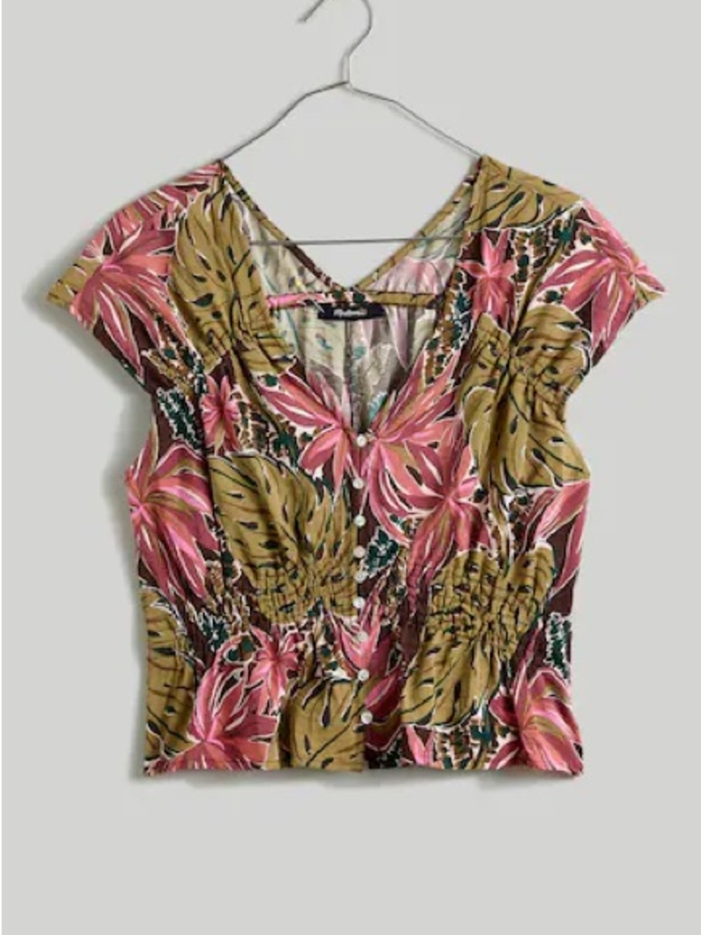 Madewell Linen Blend Shirred Cap-Sleeve Blouse